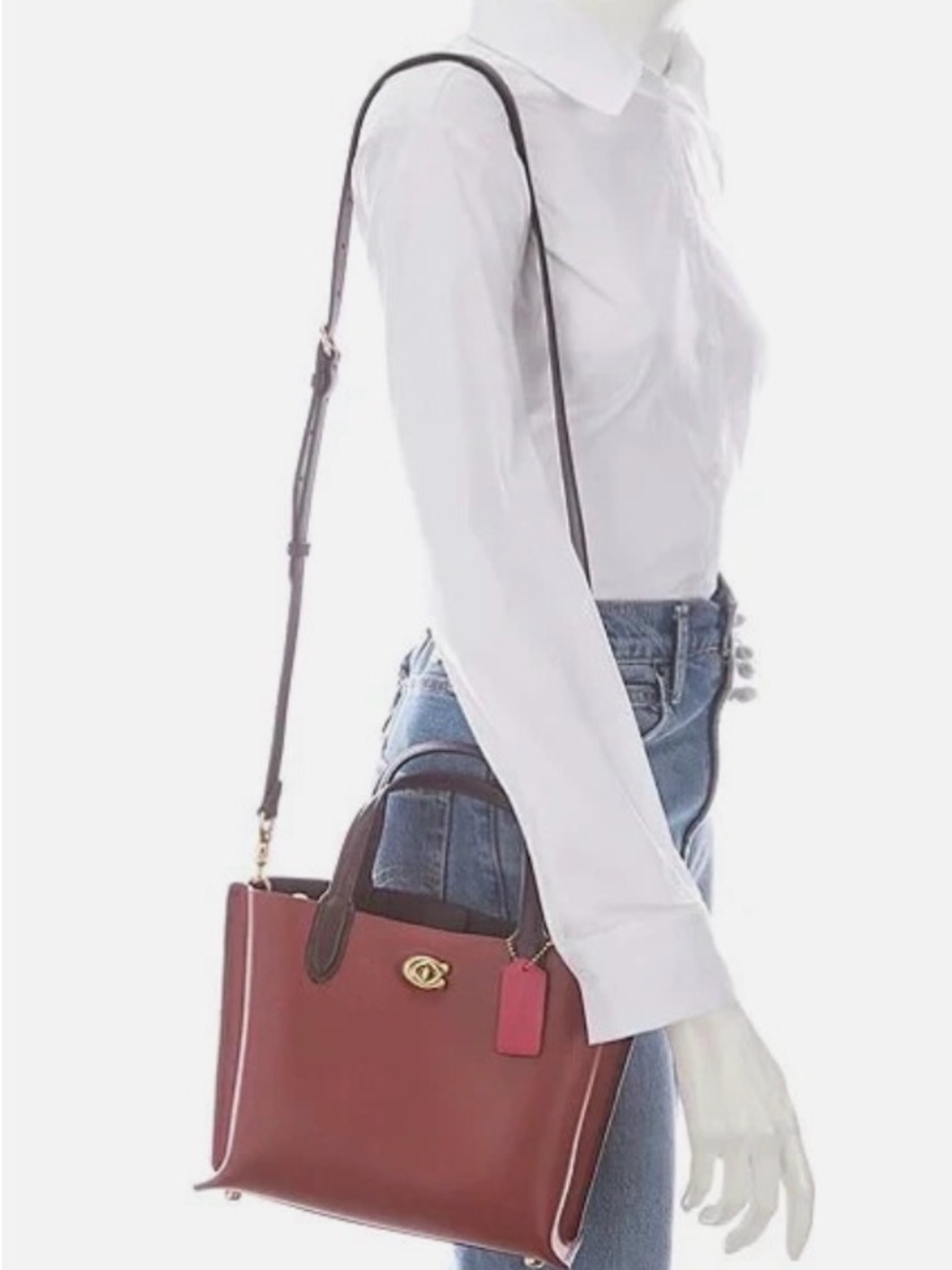 129-COACH Colorblock Leather Willow Tote 24